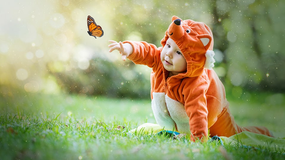 Adobe - stylized photo of child playing with butterfly